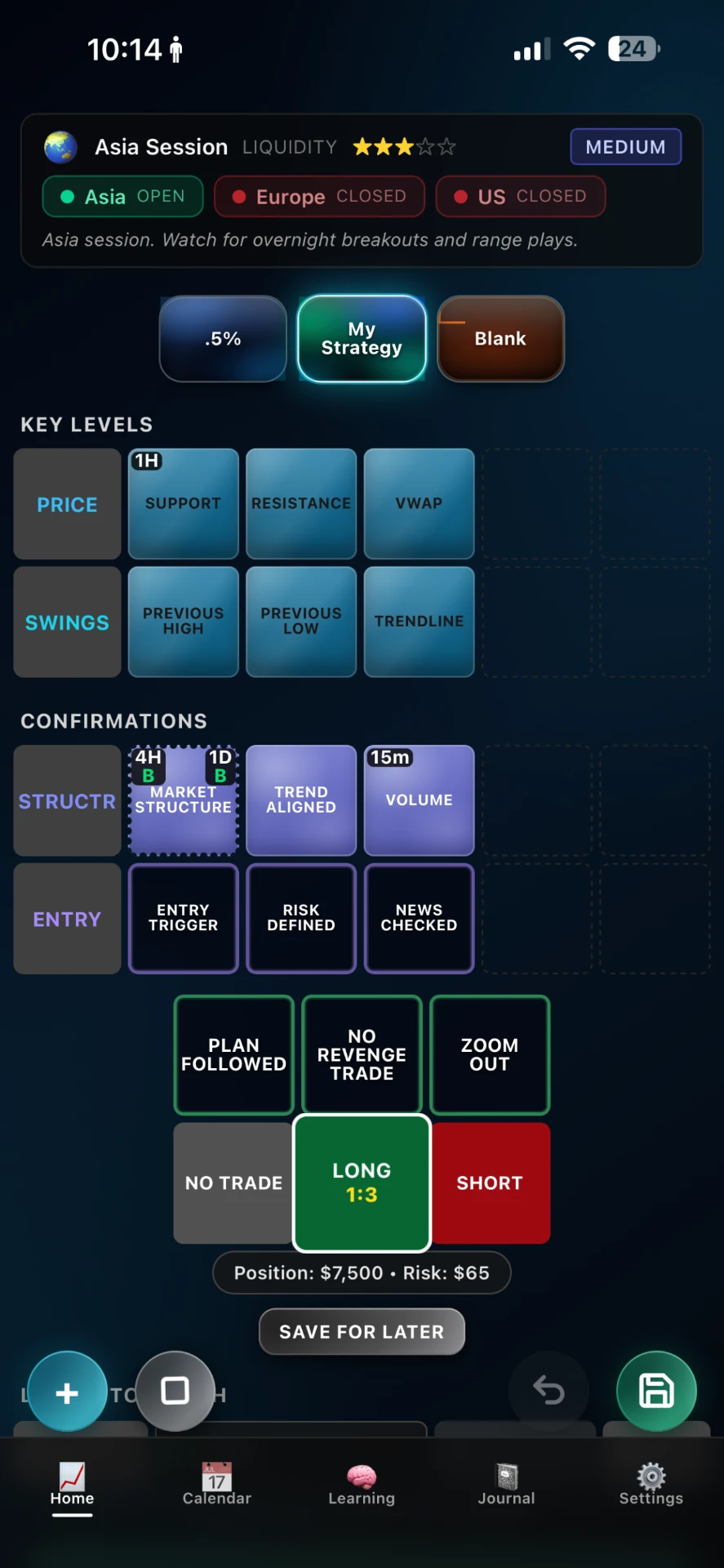 Trade by Trade customizable checklist grid